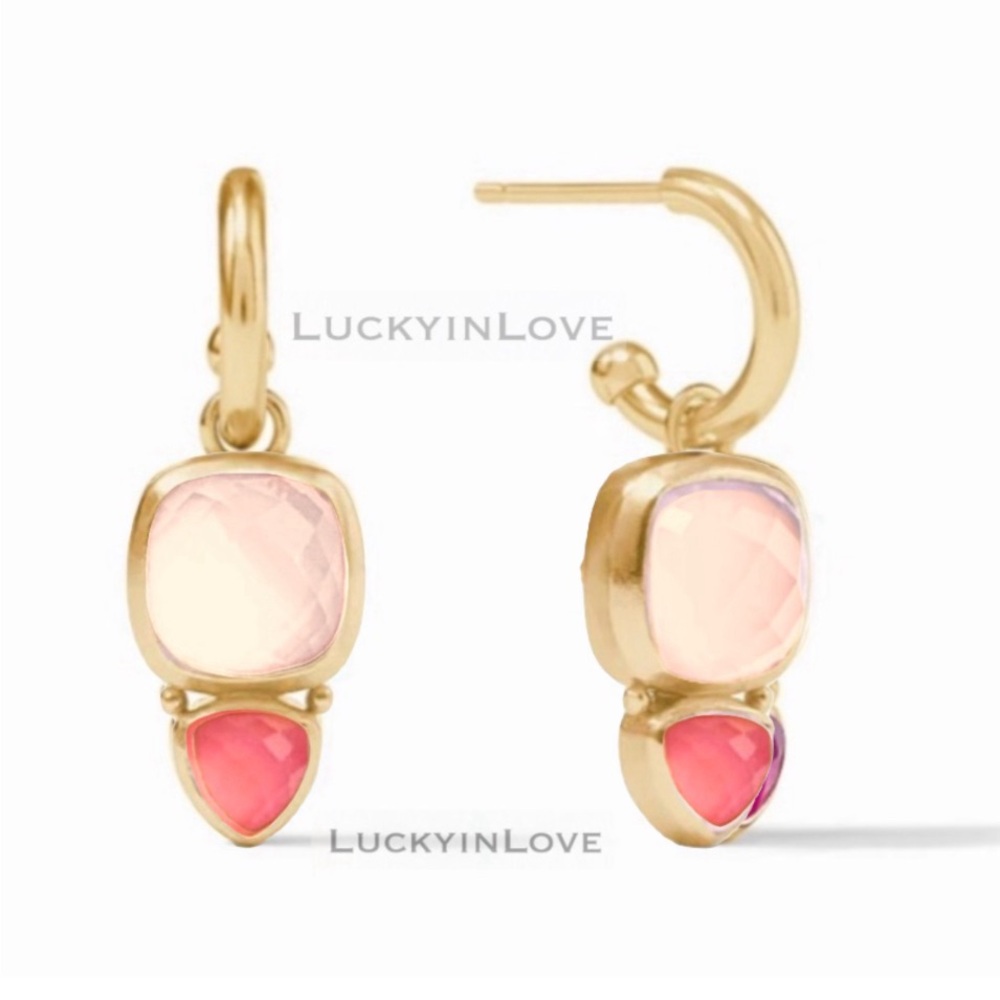 JULIE VOS® Aquitaine Duo Hoop & Charm Earrings RARE Iridescent Coral + Peach Ice
